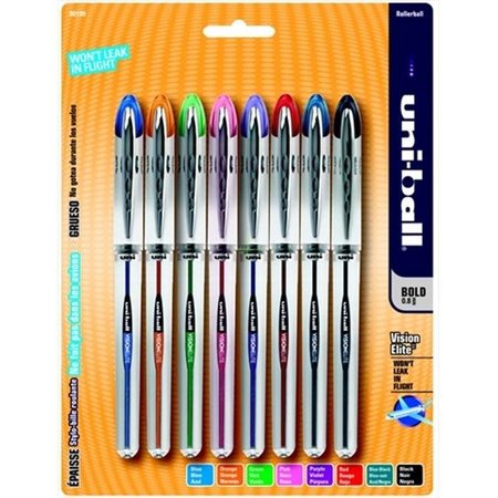 Uni-Ball Uni-ball 081649 Vision Elite Acid-Free Refillable Water Resistant Roller Ball Pen Set; 0.8 Mm. Bold Tip; Assorted Color; Set Of 8 81649